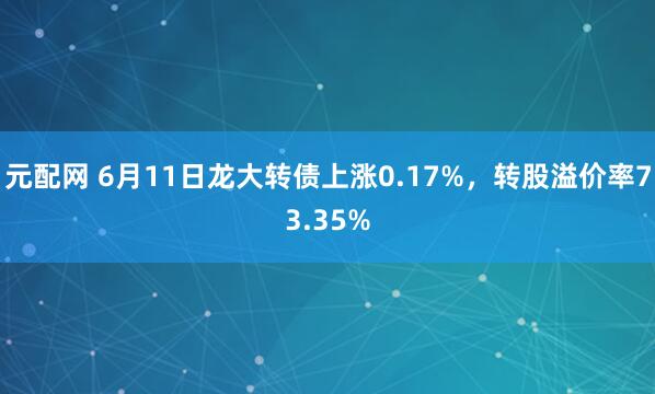 元配网 6月11日龙大转债上涨0.17%，转股溢价率73.35%
