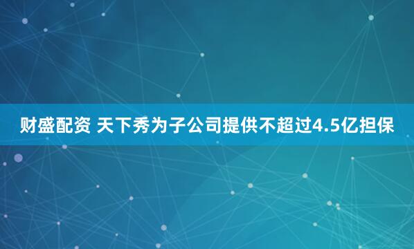 财盛配资 天下秀为子公司提供不超过4.5亿担保